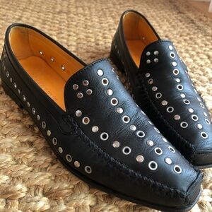 Robert Zur Black Glove Leather Loafer with Grommets. Size 9.5
